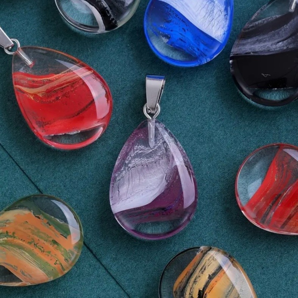 ⭐️ 5 for $25 Glass Crystal Water Droplet Pendant Necklace on a Black Cord - Picture 7 of 9